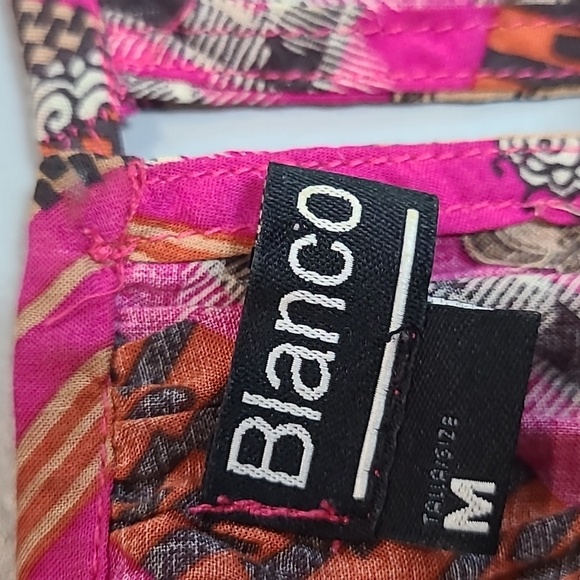 Blanco top Maximalist Resortwear Indie Boho Banded Artsy Size Medium Y2K Flowy - Picture 8 of 9